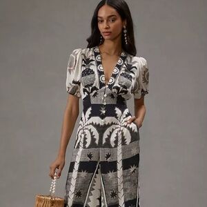 Farm Rio Puff-Sleeve Linen Jumpsuit NWT